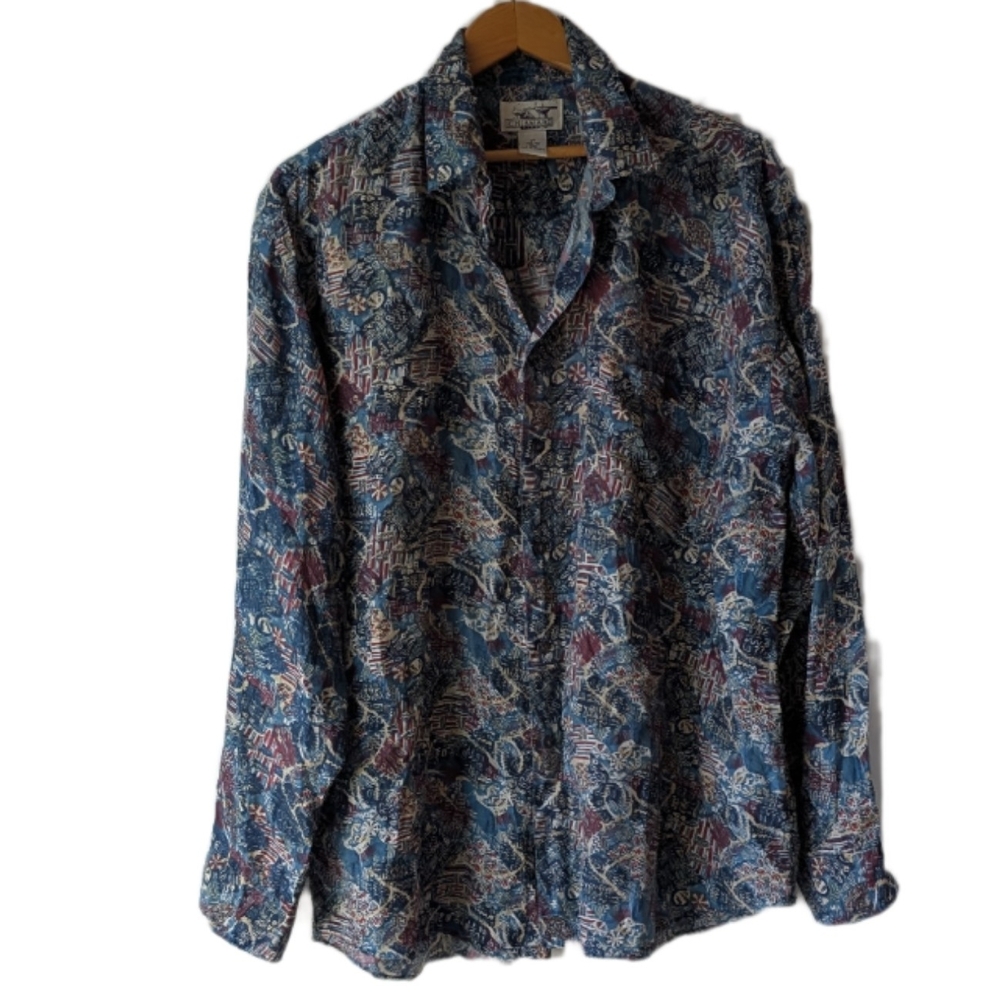 Vintage Long Sleeve Silk Shirt Print Size M
